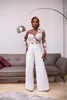 Sexy See Throu Lace Wedding Dress Jumpsuit Ankle Length Jewel Neck Appliqued Plus Size Pants Suit Long Sleeves Beach Bridal Dresses