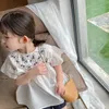 Zomer meisjes jurk Koreaanse stijl zak borduurwerk bloem elegante prinses baby kinderkleding kinderkleding 210625