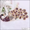 Pins Brooches Jewelry Fashion Women Shiny Fl Rhinestone Hollow Peacock Brooch Pin Wedding Drop Delivery Ng27M