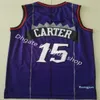 Sewn Mesh Vintage Fashion Men Basket Tracy 1 McGrady Vince Carter 15 Tröjor Lila Vit Svart Blå Röd Skjortor Shorts Toppkvalitet