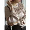 Summer Women Satin Long Sleeve Elegant Lady Vintage White Silk Blouse Shirt 210415