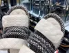 女性カミリアサンダルロープストラップホワイト35-40ファッションレザーLsandalsフラットスライドヒールビーチシューズ箱付きのつま先