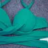 Mulheres Swimwear 2022 Bandage Bikini Set Sólido Cor Superior Planta Print Mid Cintura Beachwear Sexy Férias Sport Sport