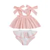 0-24m Sommarfödd Spädbarn Baby Girl Kläder Set Bow Ruffles Vest Tops Shorts Outfits Kostymer 210515