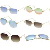 도매 판매 패션 스타일 무시한 선글라스 광장 섬세한 유니섹스 금속 18K 골드 태양 안경 사각형 운전 C 장식 UV400 브라운 또는 멀티 렌즈