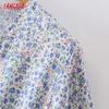 Tangada Französischer Stil Damen Blumendruck Sommer Viskose Langes Kleid V-Ausschnitt Kurzarm Damen Sommerkleid 2M172 210609