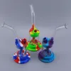 8.5 '' LED Silikon Bong Hosah Tjock Glass Water Pipes Non Fading Colorful Shisha Dab Rig Reting Bubbler