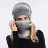 Chapéu de inverno feminino Mantenha quentes de malha lençóis scarf máscara de lã gradiente chapéus ao ar livre de tampões de cobertura grossa para as mulheres 9859 211119