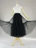 Womens Flocking Dot Tulle Skirts Fashion High Waist 360 Degrees Hem Mesh Pleated Skirt Mid Long INS 2021 Spring Jupe