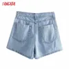 Tangada Kvinnor Elegant Denim Skirt Shorts Knappar Fickor Kvinna Retro Sommar Casual Pantalones 4M157 210714