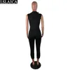 Hooded Body Suits for Women Fashion Romper Elastic Sleeveless Strappy Black Casual Jumpsuit Summer Ankle-length Pants 210520