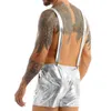 Iiniim Hommes Mâle Brillant Métallique Mode Moto Bretelles Shorts Bretelles Bretelles Salopette Bretelles Shorts Clubwear Costumes H1210