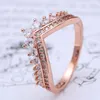 Echt 925 Sterling Zilveren Ring Rose Gold Wishing Bone Wish Glinsterende Ringen Voor Vrouwen Gift Banket Sieraden Cluster