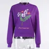 Colysmo Crewneck Sweatshirt Purple Floral Lange Mouw Pullovers Geborduurde Hoodie Casual Streetwear Fall Dameskleding 210527