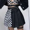 SUCHCUTE gothic high waist women pleated mini skirt patchwork ribbons A-line Skirts streetwear solid female party outfits 210619