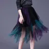 SETWIGG Spring Sweet Multi-color Tulle Patchwork Long Irregular Skirts Elastic Waist A-line Tiered Mesh Pleated Calf 210621