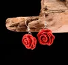 Restoring Red rose leaves Flower Dangle jewelry cinnabar jewelry earrings female adornment eardrop