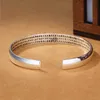 Real Pure 999 Silver Buddhist Heart Sutra Bangle Glossy Manschett Bracelet Femme Argent Skrift Armband Kinesiska Religiösa Smycken 210507