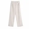 Women Summer Casual Solid Straight Pants ZA Buttons Fashion Street Female Elegant OL Trousers Clothing 210513