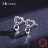 Oryginalne 925 Sterling Silver Link Heart Stud Kolczyki Dla Kobiet Błyszczący Clear CZ Zwierząt Moda Drobna Korea Biżuteria OreCchini 210707