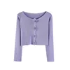 Kawaii Cropped Cardigans Women Knit Crop Sweater Top purple Black Sexy s Cute Knitted Vintage Korean GD347 210506