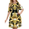 Casual Dresses Baroque Style 2021 Women Dress Party Sexy Fashion Ladies Black Gold Round Neck Evening