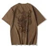 Mode Chinese vintage aap koning borduurwerk t-shirt mannen streetwear t-shirt hip hop 4XL kleding bruin katoen