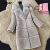 Faux Pelzmantel Frauen Herbst Winter Lange Jacken Weibliche Casual Dicke Warme Faux Pelz Kragen Mantel Schlank Übergroße Kleidung 5XL 210817