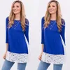 Kobiety Jesień Casual Bluzka 2021 Z Długim Rękawem Patchwork Luźne Topy Koronki Crochet Hollow Out Sexy Blusas Koszulki Damskie Bluzki