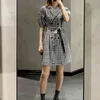 Japan stil puff ärm vintage klänning temperament spets upp plaid klänningar kvinnor sommar lila mini vestidos mujer 210514