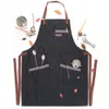 Grembiuli WEEYI Grembiule da cucina Uomo Donna Unisex Nero Grembiule da lavoro in denim Chef Ristorante Grembiuli da cucina per barista Cameriere Cafe Shop BBQ 2