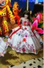 2022 Moderna Blommor Broderade Mini Quinceanera Flower Girls Dresses V-Neck Cap Kortärmad Puffy Ball Gown Lager Pagant Formell Klänning Toddler Tonåringar