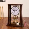 Vintage Desk Clock Antique Table Classic Flip Clock Alarm Wood European Retro Decoration Living Room Luxury Office Desk Modern 211112