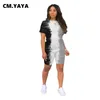 CM.YAYA Tie Dye Gradient Women's Set Ative T-shirt Shorts Matching Two Piece Outfits Sporty Tracksuit Workout Jogger Sweatsuit Tracksuits