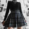 InsGoth Frauen Schwarz Bodycon Langarm Crop Tops Gothic Harajuku Brief Stickerei Vintage Solide Tops Weibliche Casual Grund Tops Y0508