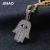 Jinao Hip Hop Goud Kleur Plated Iced Out Evil Eye Hamsa Hand Micro Pave Zirkoon Hanger Ketting Mannen Vrouwen Glanzende Sieraden X0509