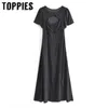 Kvinnor Svart Dots Dress Bröst Hollow Out Kortärmade Klänningar Vintage Vestidos 210421