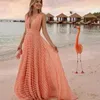 Vintage Sweety Evening Prom Dresses Blush Pink A Line Chiffon Lace Appliques Deep V Neck Sexy Sheer No Sleeves Girls Party Formal Dress