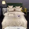 Bedding Sets Luxury 60S Satin Silk Cotton Fine Embroidery Set Double Duvet Cover Bed Linen Fitted Sheet Pillowcases Textile Home