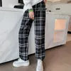 Straight Wide Leg Pant Sweatpants Jogger Kläder Pantaloner Siz Harajuku Enkel Vintage Plaid Long Women Pants Street Fashion 211008