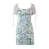 Vår och Summerfull-Bodyce Color MatchingsLim FlowerPrint Dress Women's Vest Wrapped In Shortsleeves 210521