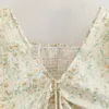 Femmes Mode Doux Imprimé Floral Drapé Blouses Courtes Vintage Dos Élastique Smocks Femme Chic Chemise Tops 210531