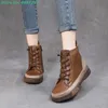 Retro Leather Colors Boots Mixed Lace Zipper Women Cow Front Up Round Toe Med Block Heels Black Casual Shoes 89676