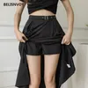 Mulheres High Cintura Saias Irregular A-Linha Verão Escritório Senhora Midi Feminino Lace Up Split Skirt Mulher Retro Streetwear 210520