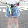 Mode tjejer Hög midja denim shorts med bälte baby jeans sommar söta barn kläder för tonåringar 13-4 år 210723