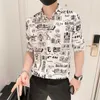 Chinese Character Print Shirts Men Summer Short Sleeve Streetwear Shirts Slim Casual Social Shirt Party Nightclub Chemise Homme 210527