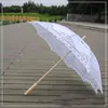 Élégant Dentelle Parapluie Coton Broderie Ivoire Battenburg Parasol Mariage 210721