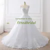 실제 이미지 웨딩 드레스 레이스 아플리케 신부 가운 Vestido de Princess Beach Dress Ball Gown