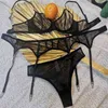 3pcs Mesh Thong Underwear Set Transparent G-string Womens Sexy Lingerie Sets Lace Bralette Female Fashion Garter 211104