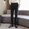 Koreli Moda Erkek Takım Pantolon İşgal İnce Fit Elbise Ofis Pantolonları Düz ​​siyah Beyaz Tam Uzunluk Pantolon 210412
